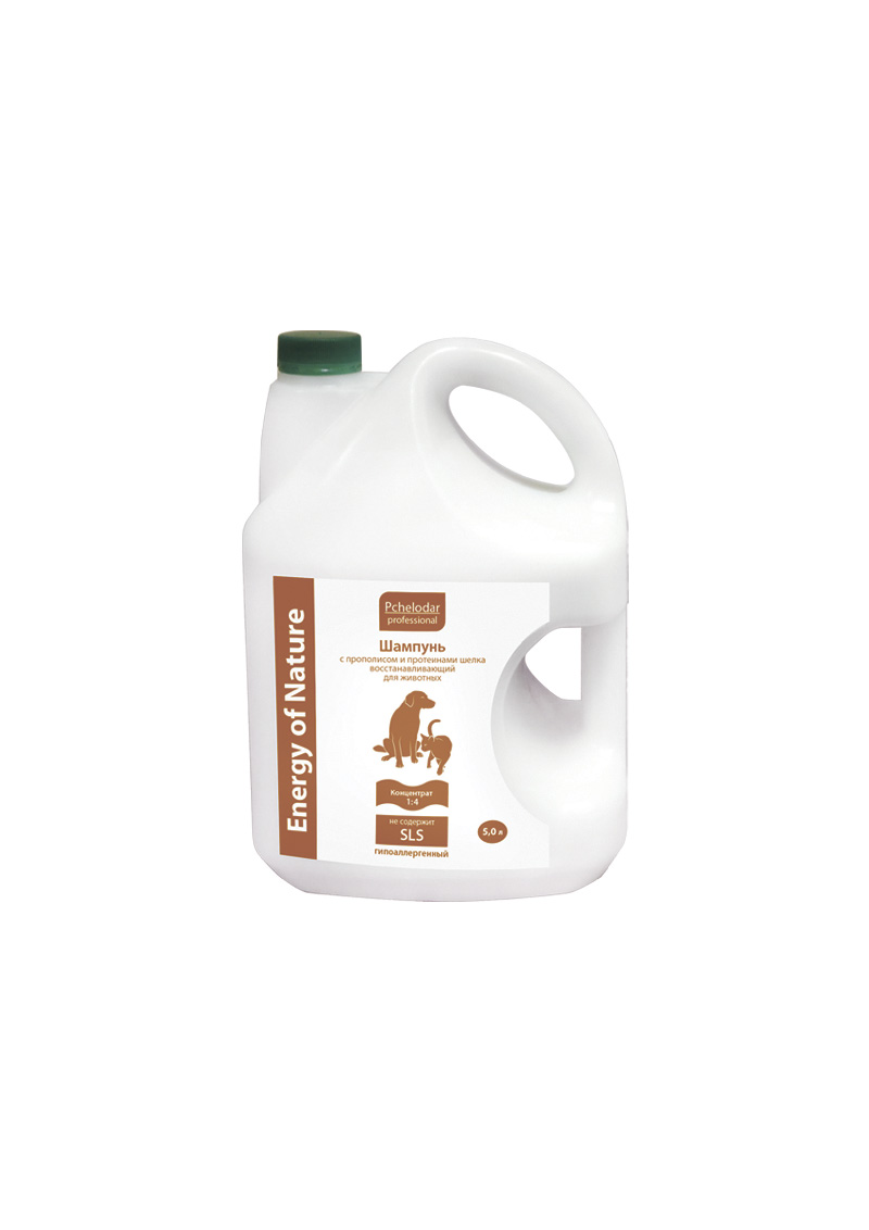 ШАМПУНЬ ВОССТАНАВЛИВАЮЩИЙ с прополисом и протеинами шелка 5 л. Концентрат 1:4